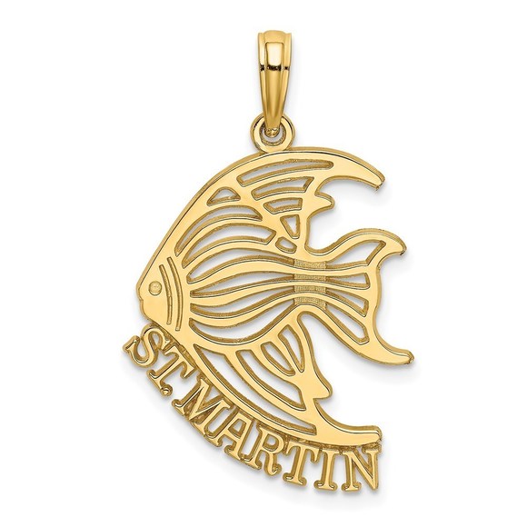 14k Yellow Gold Polished ST. MARTIN Under Angelfish Necklace Charm Pendant - Picture 1 of 4